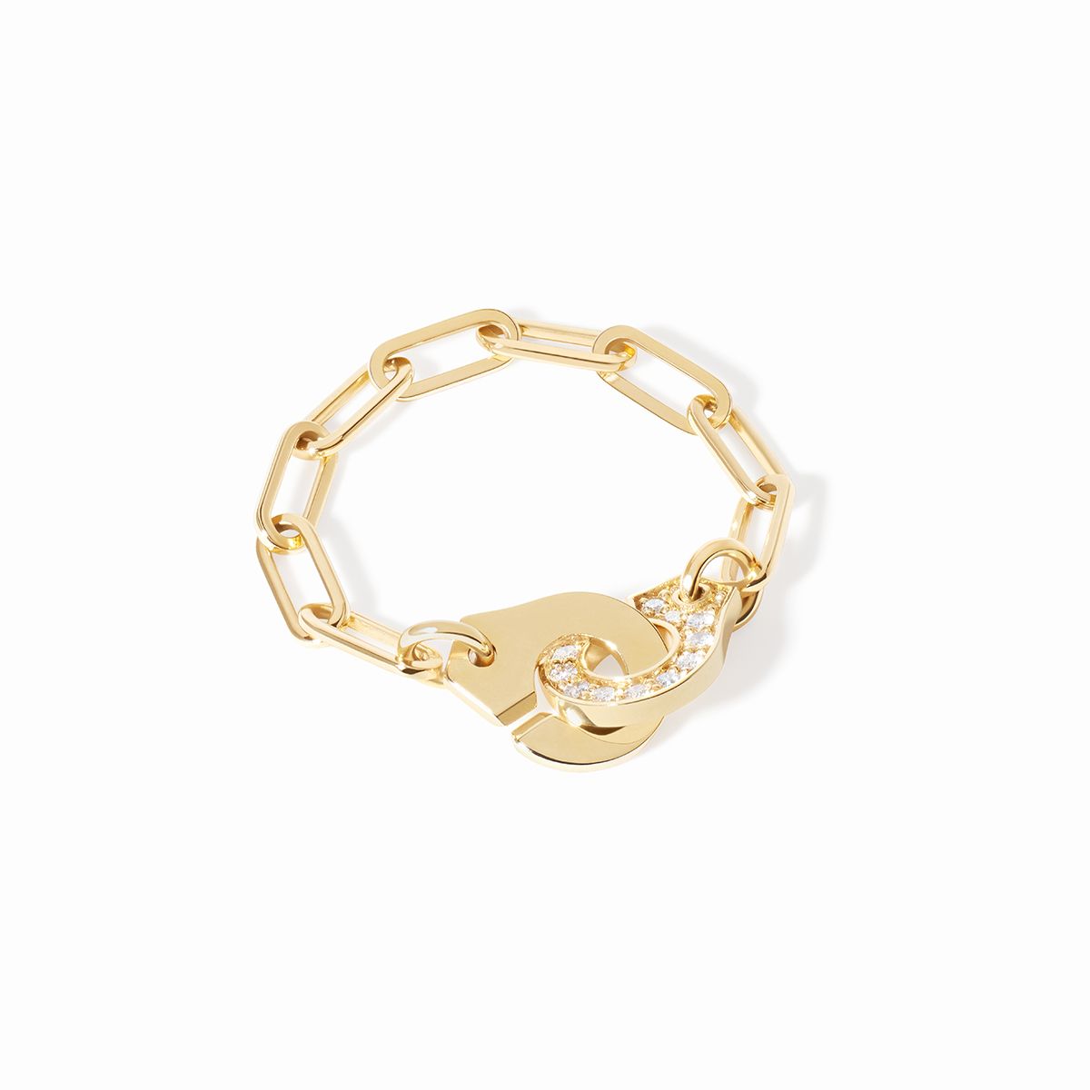 Bague chaîne Menottes dinh van demi-pavée