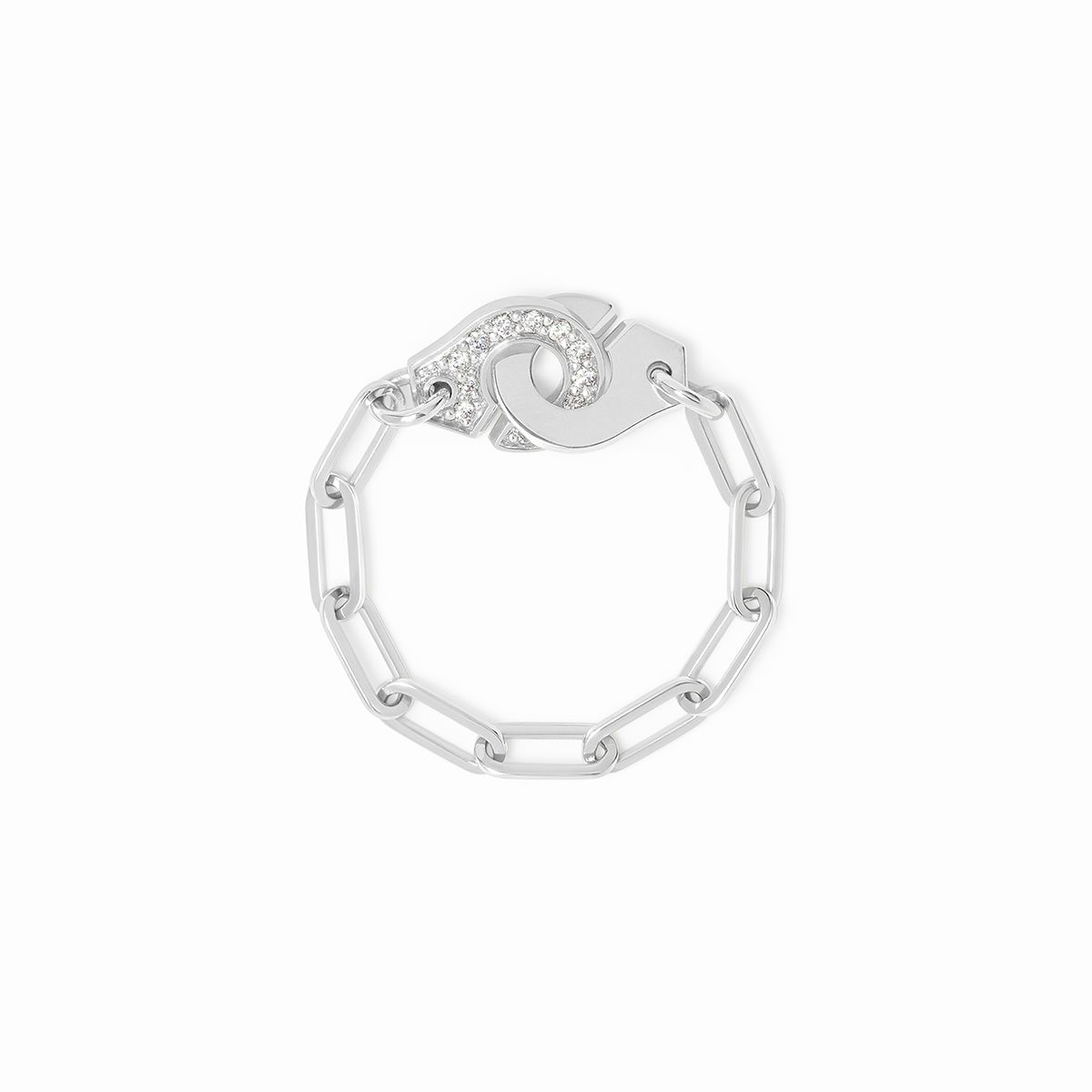 Bague chaîne Menottes dinh van demi-pavée
