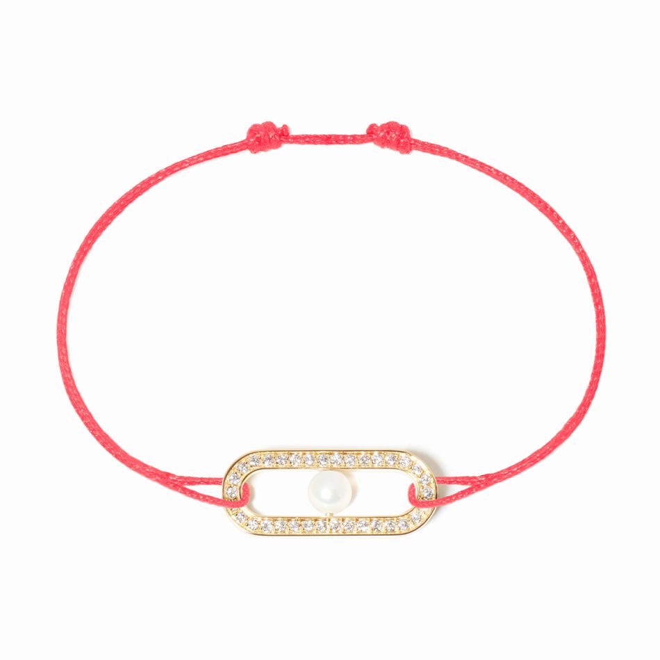 Bracelet cordon Maillon Perle pav&eacute;