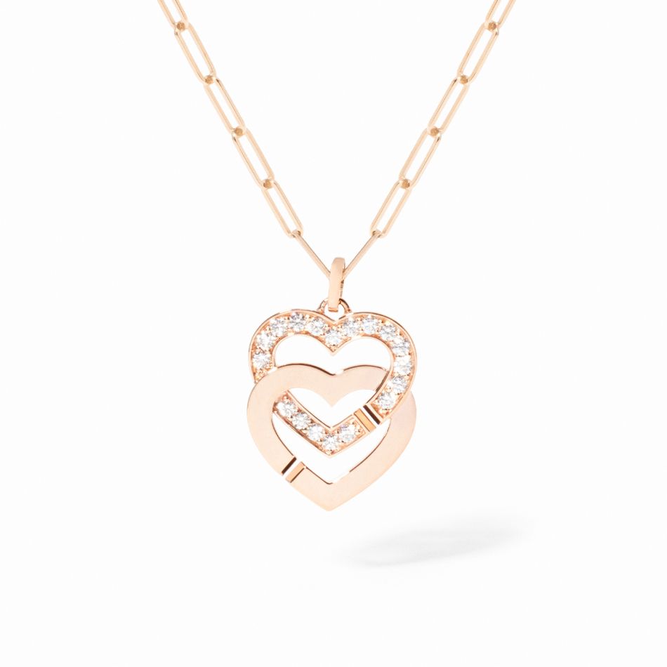 Pendentif sur chaîne Double Coeurs très grand modèle